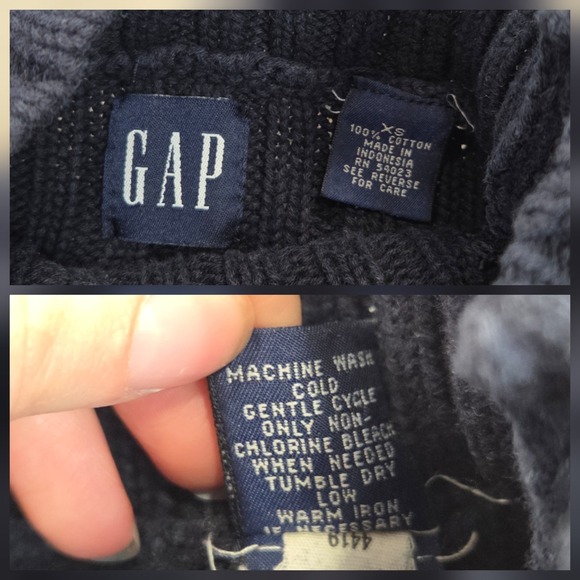 VINTAGE Gap Sweater Womens XS Navy Blue Mock Neck 100% Cotton Cable Knit Ribbed - Picture 3 of 6